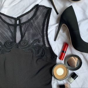 Forever 21 Black Pleated Mesh Mini Dress